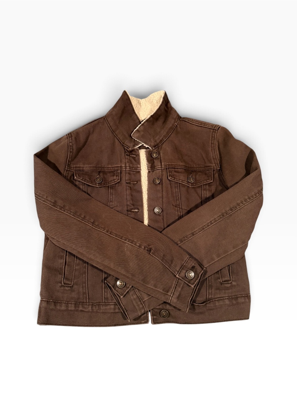 Stoosh Vintage Denim Brown Sherpa Lined Jacket Womens Size Small